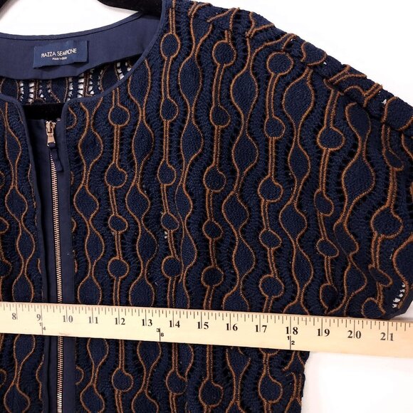 Piazza Sempione Top Wool Blend Zip Up Womens Size 46 Sheer Blouse Made In Italy - Picture 9 of 13